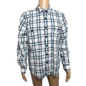 Club Room CR Men’s Shirt Vintage Fit XL Plaid White Blue Green Cotton Pockets